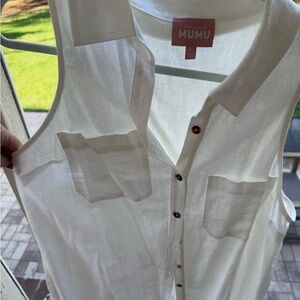 Show Me Your MuMu White Linen Sleeveless Button Down Dress